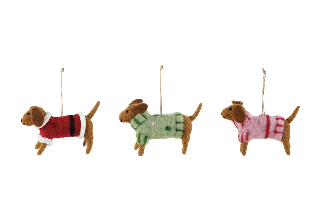 XT2542A WOOL FELT DACHSHUND IN SWEATER ORNAMENT