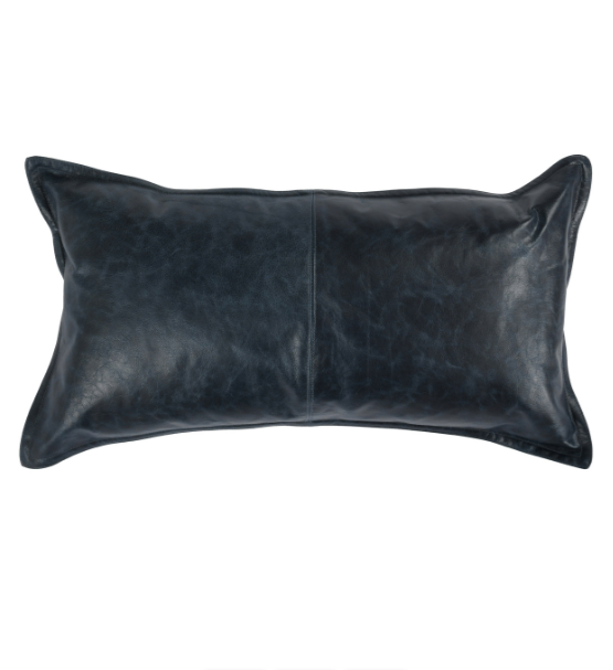 V240094 Leather Nightfall Blue Pillow, 14x26