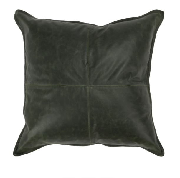 Leather Acre Forest Green Pillow, 22x22