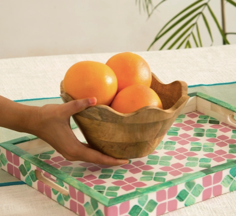 MABW2003 Scalloped Wooden Bowl, Medium