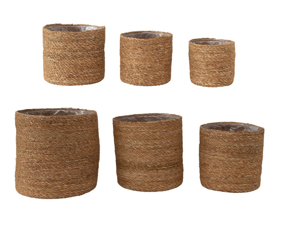 Hand-Woven Baskets with Plastic Lining, Set of 6