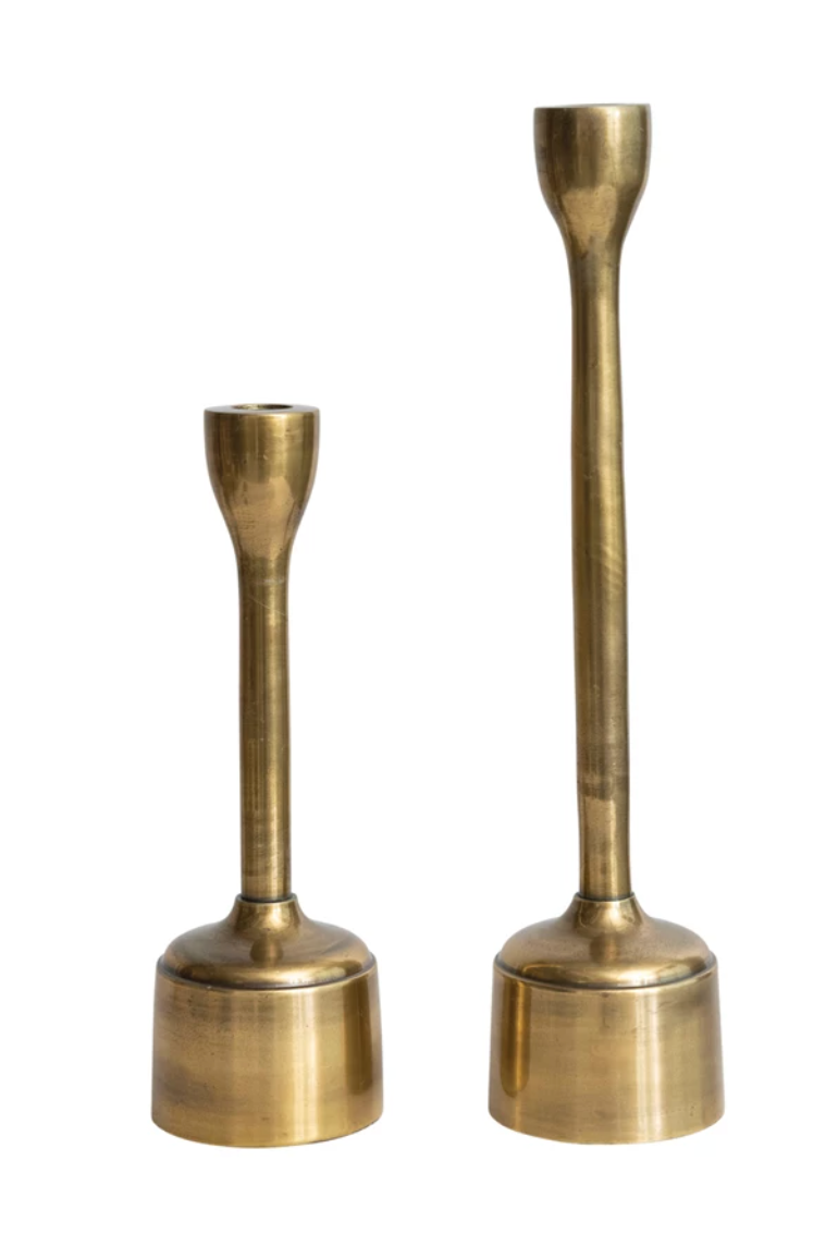 set of 2 Cast Aluminum Taper Holders, Antique Brass Finish