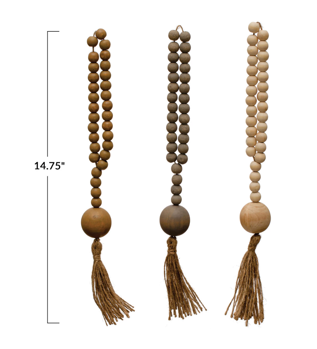 Wood Beads w/ Jute Rope Tassel