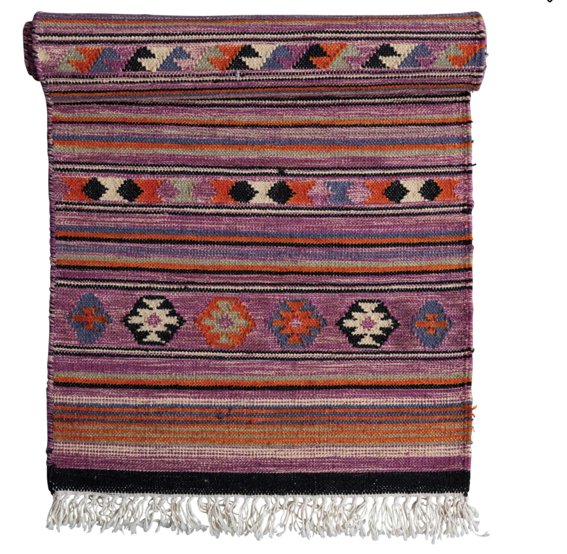 IC124 Cotton & Wool Kilim Floor Runner with Fringe
