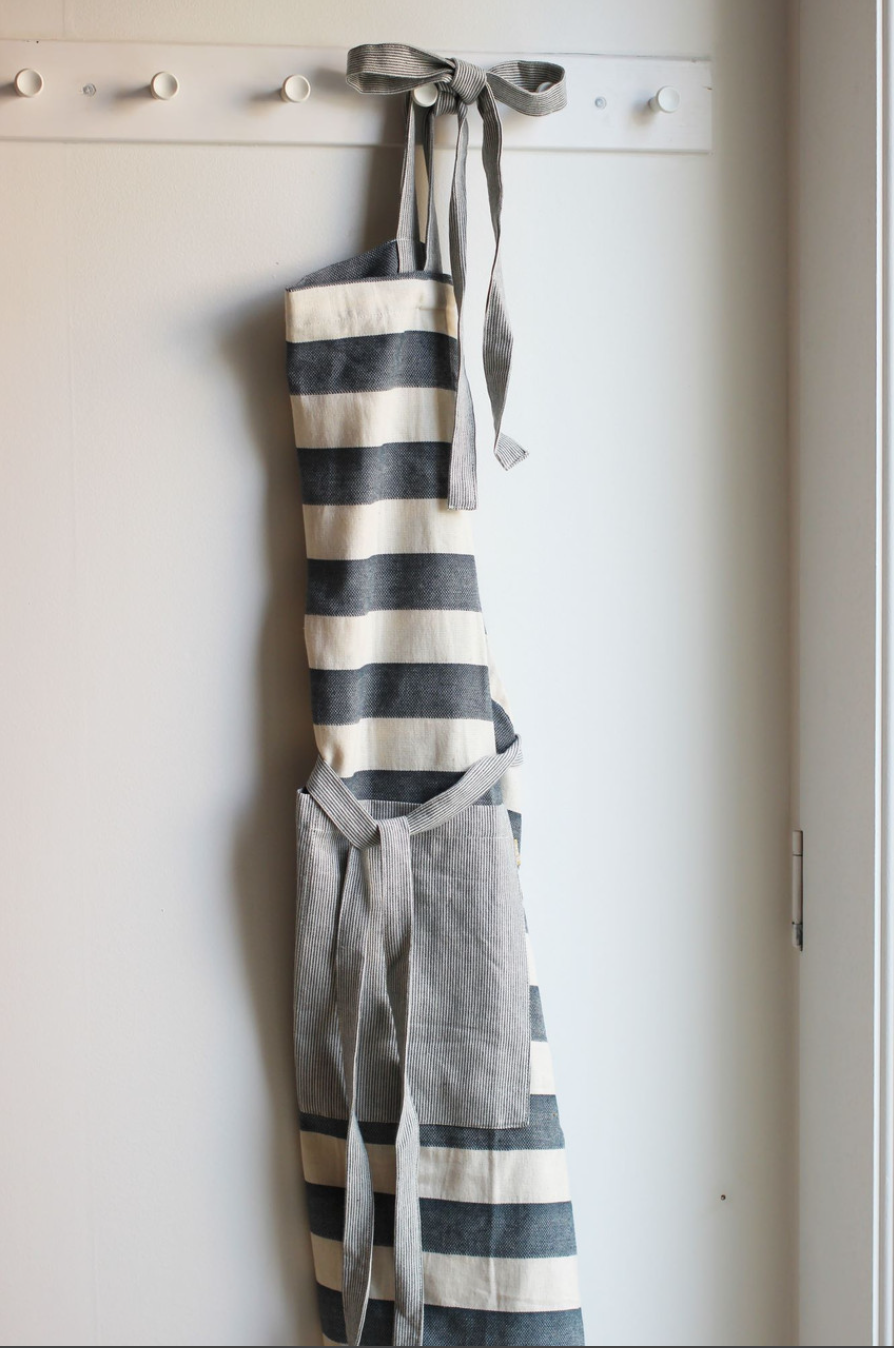 Tie Apron- Wide stripe Dark Slate Blue