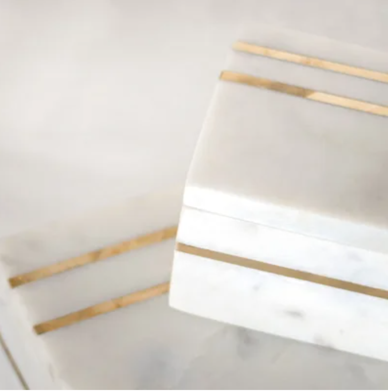 White Marble Box with Brass Inlay