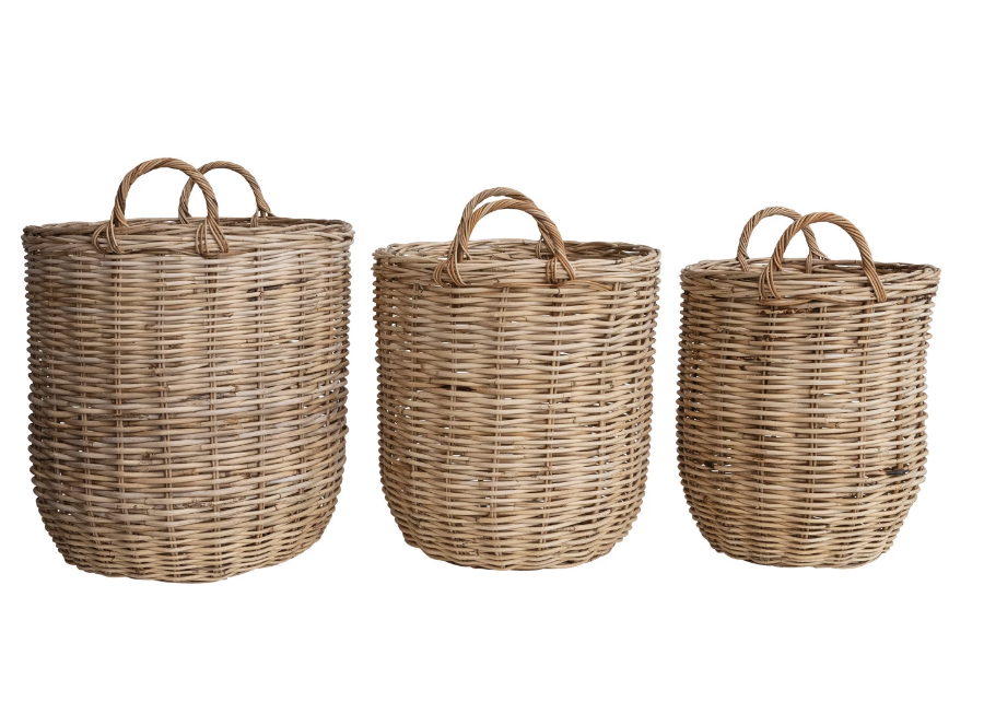 DF7047-l Hand-Woven Rattan Basket w/ Handles, Natural