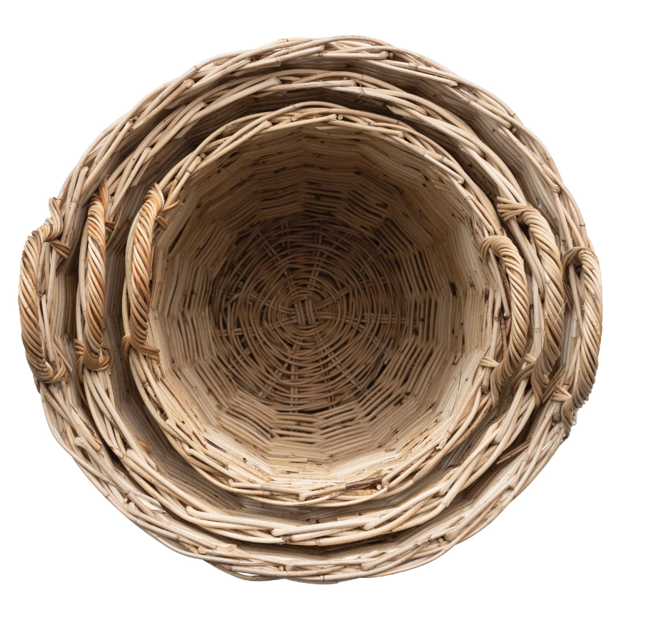 DF7047-l Hand-Woven Rattan Basket w/ Handles, Natural