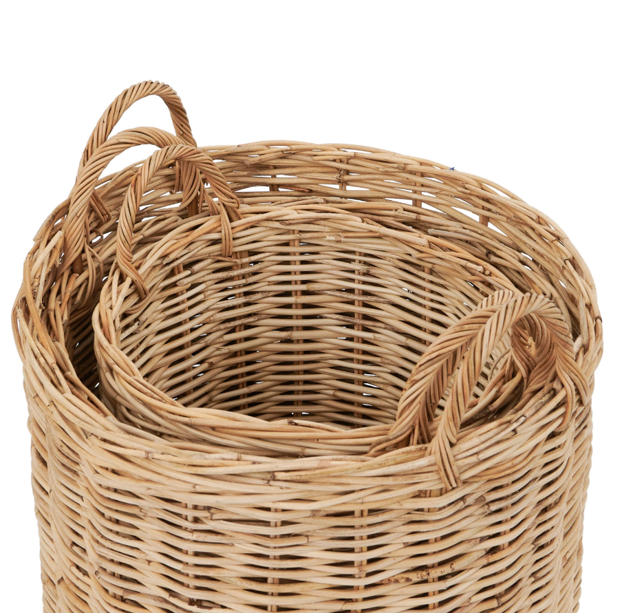 DF7047-l Hand-Woven Rattan Basket w/ Handles, Natural