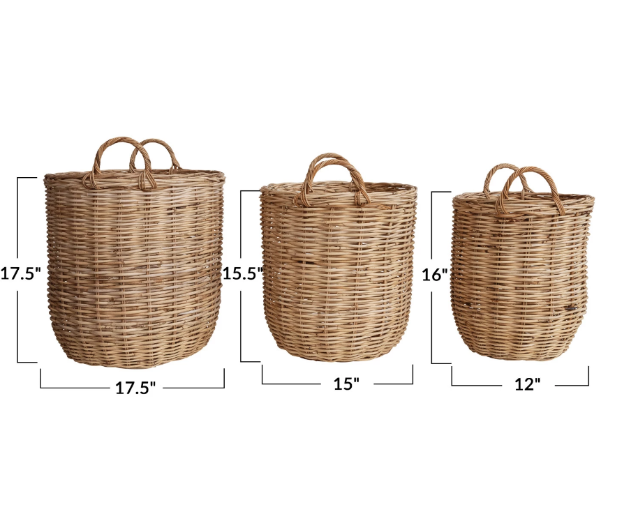 DF7047-l Hand-Woven Rattan Basket w/ Handles, Natural