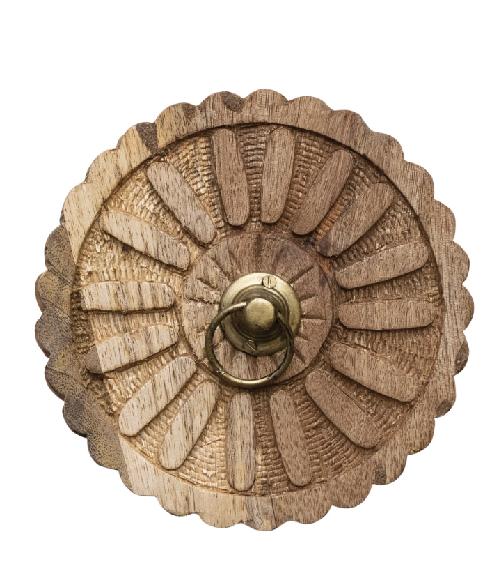 DF8023 Carved Mango Wood Pleated Box w/ lid & Metal Pull