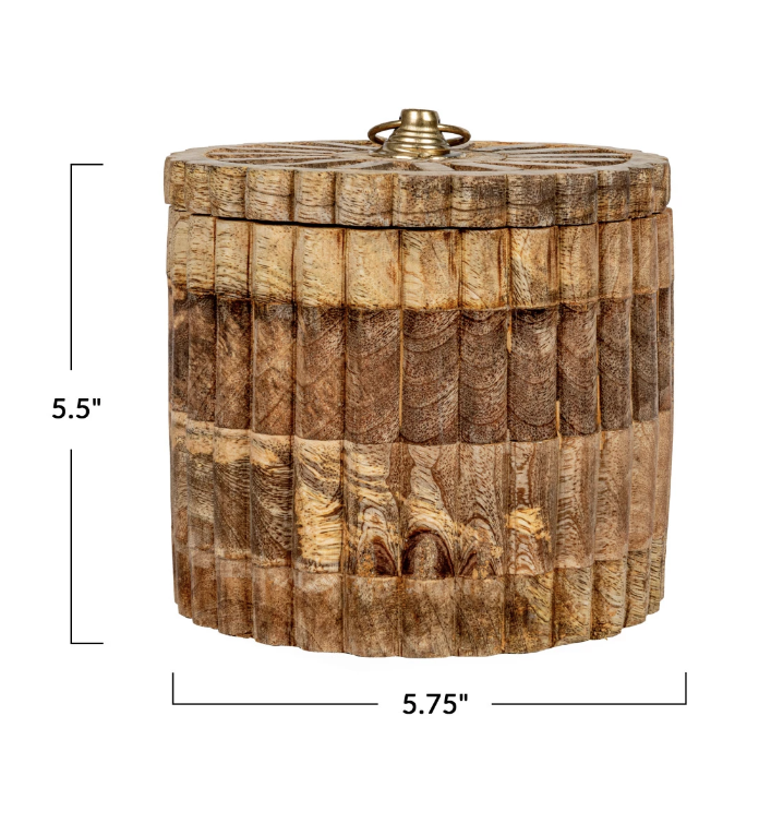 DF8023 Carved Mango Wood Pleated Box w/ lid & Metal Pull