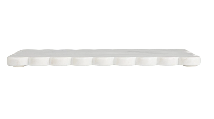 DF9397 14" L x8" W Marble Cheese Board w Scalloped Edge, White