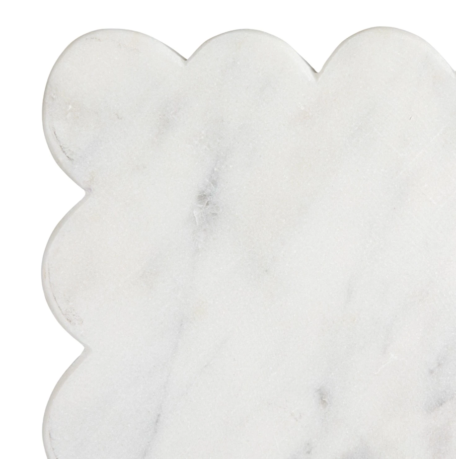 DF9397 14" L x8" W Marble Cheese Board w Scalloped Edge, White