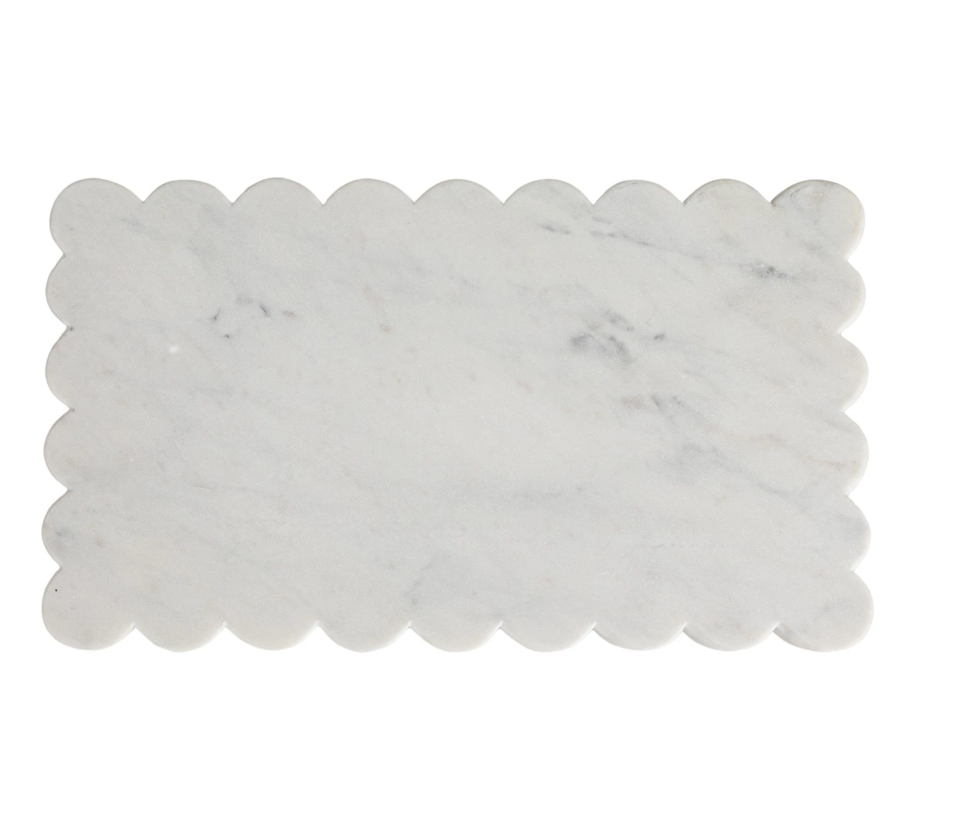 DF9397 14" L x8" W Marble Cheese Board w Scalloped Edge, White