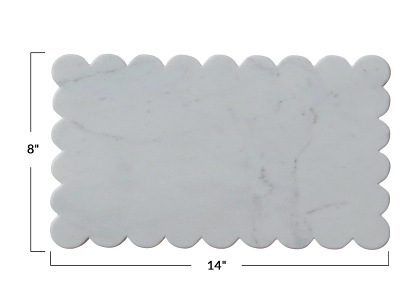 DF9397 14" L x8" W Marble Cheese Board w Scalloped Edge, White