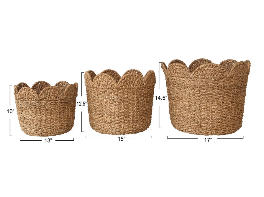DF8277-M Braided Bankuan & Rattan Basket with Scalloped Edge Medium