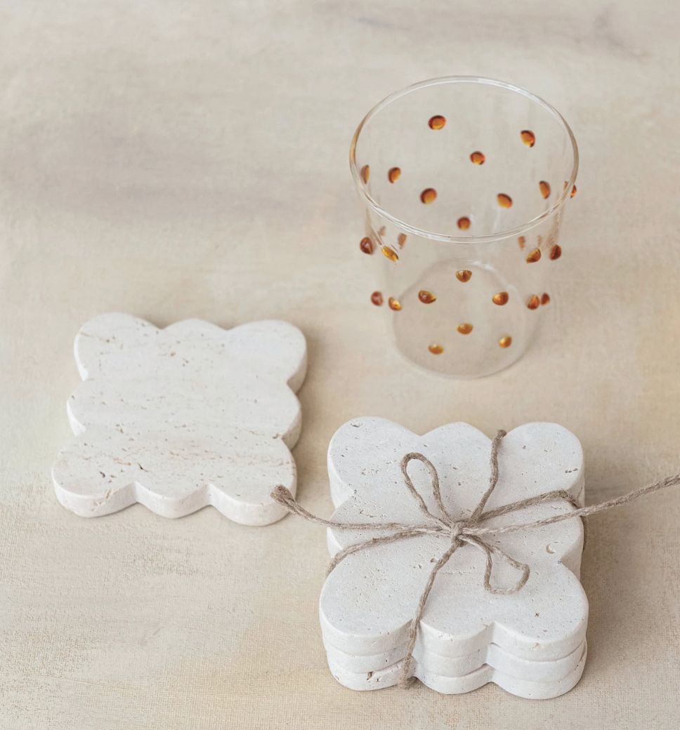 DF9533 4" Square Travertine Coasters w Scalloped Edge