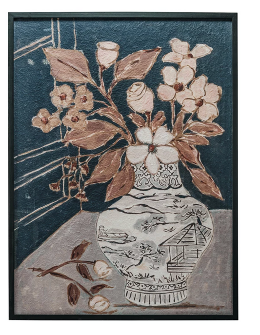 DF9568 Wood Framed Wall Decor w Urn & Flowers, Multi