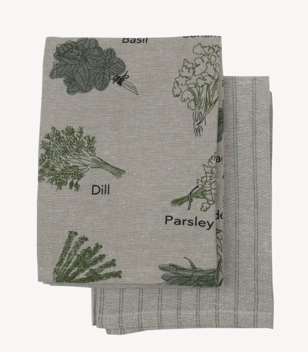916G Tea Towel Herbs Green Set of Two