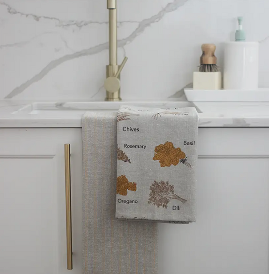18MD Tea Towel Herbs Mustard
