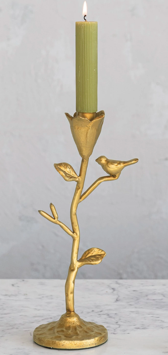 DF7996 Hand Forged Cast Iron Candelabra w/ Flowers 10 3/4" H