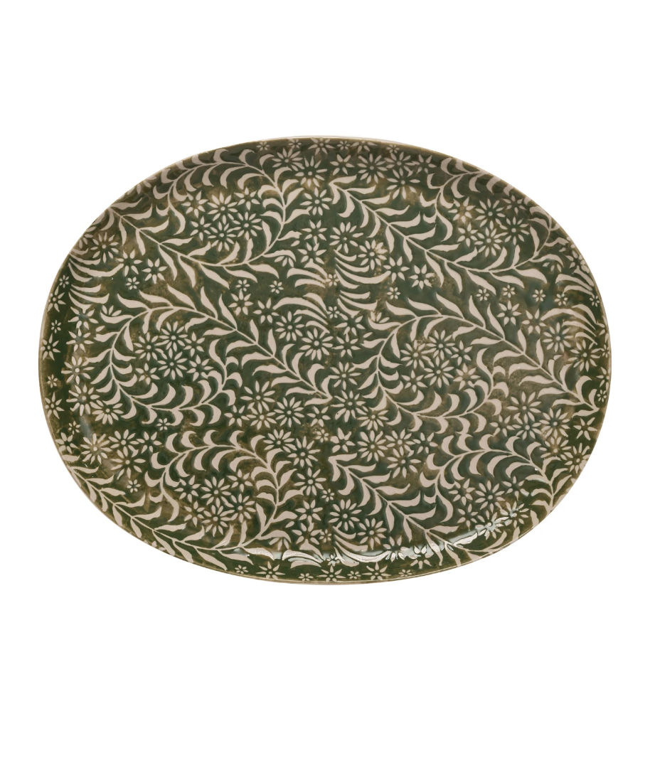 DF8843 Stoneware Platter w/ Relief Botanical