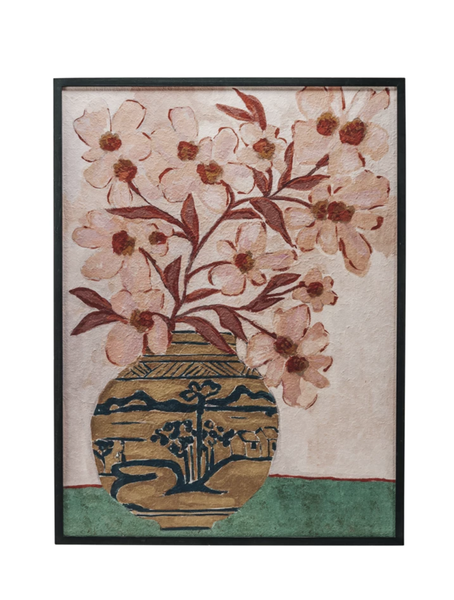 DF9554 Wood Framed Flower in Vase Art