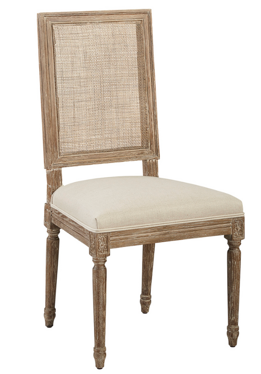 20-391 Linen & Oak Caned Back Side Chair