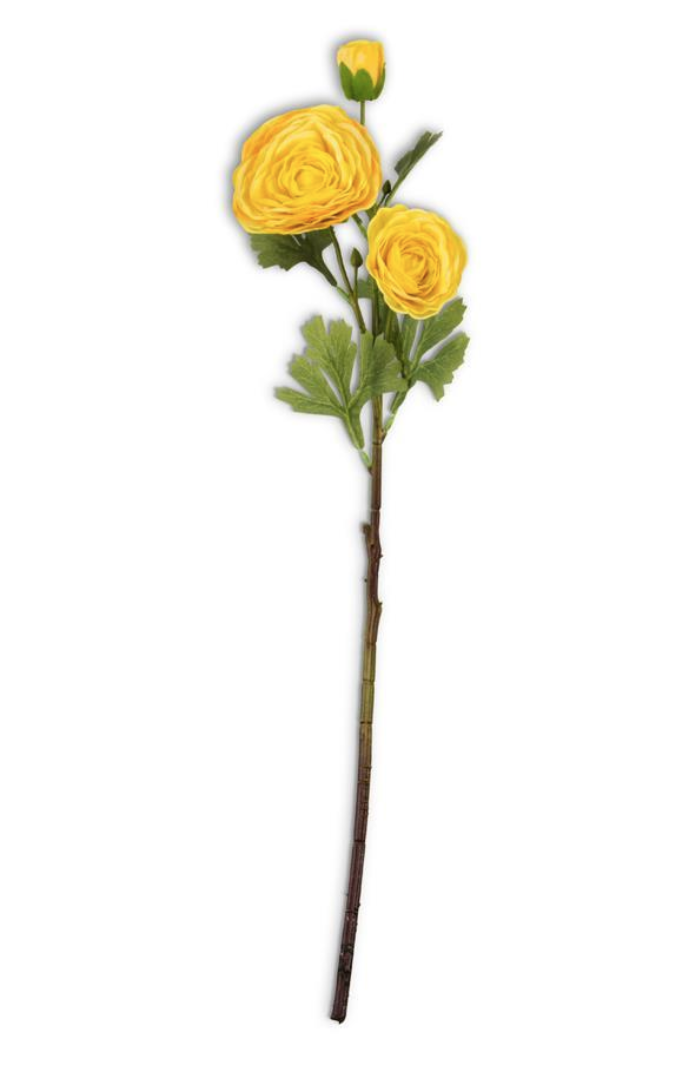 16412A-YE 25" Yellow Triple Bloom Ranunculus