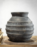 PD33390 8.25" Black Terracotta Stripe Vase