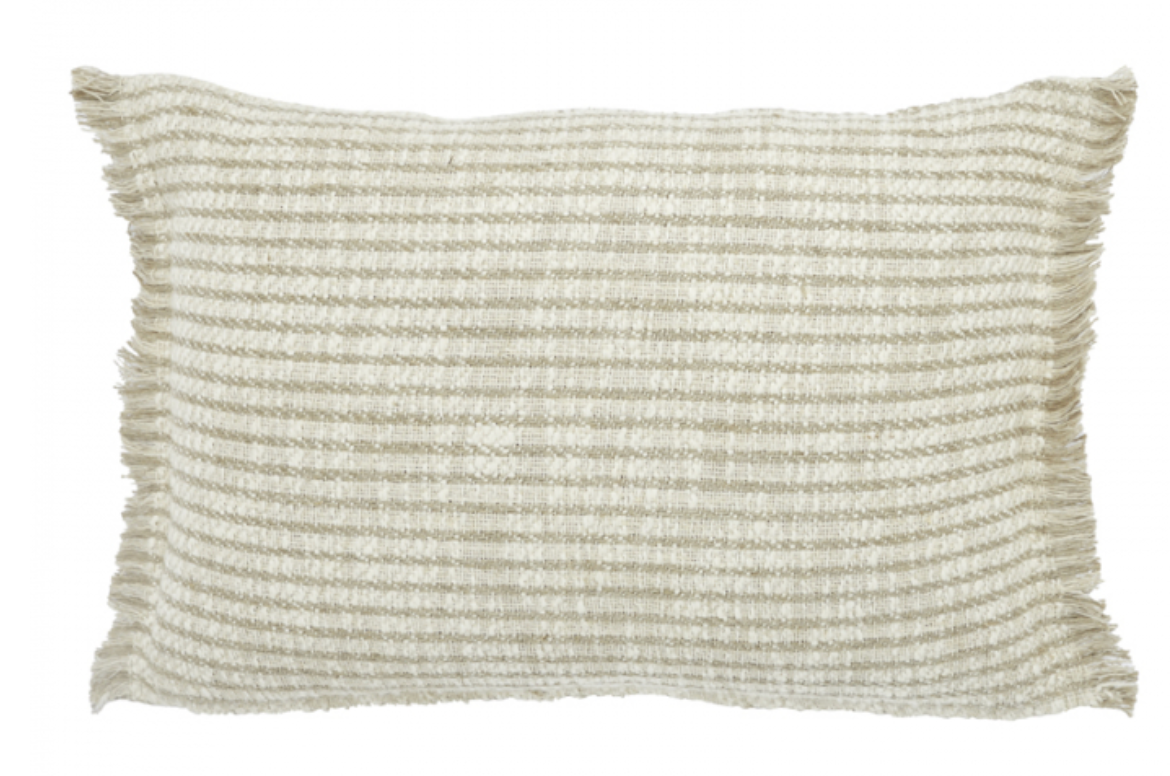 C1418 Ivory Natural Cotton Linen Fringe Pillow