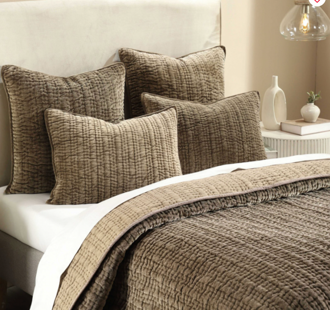Empire-KQ-cof  Stonewash Velvet Hand Stitch King Quilt Coffee Bean