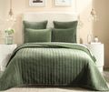 Ashley-SS-GRN Velvet Hand Stitch Channel Quilt, King