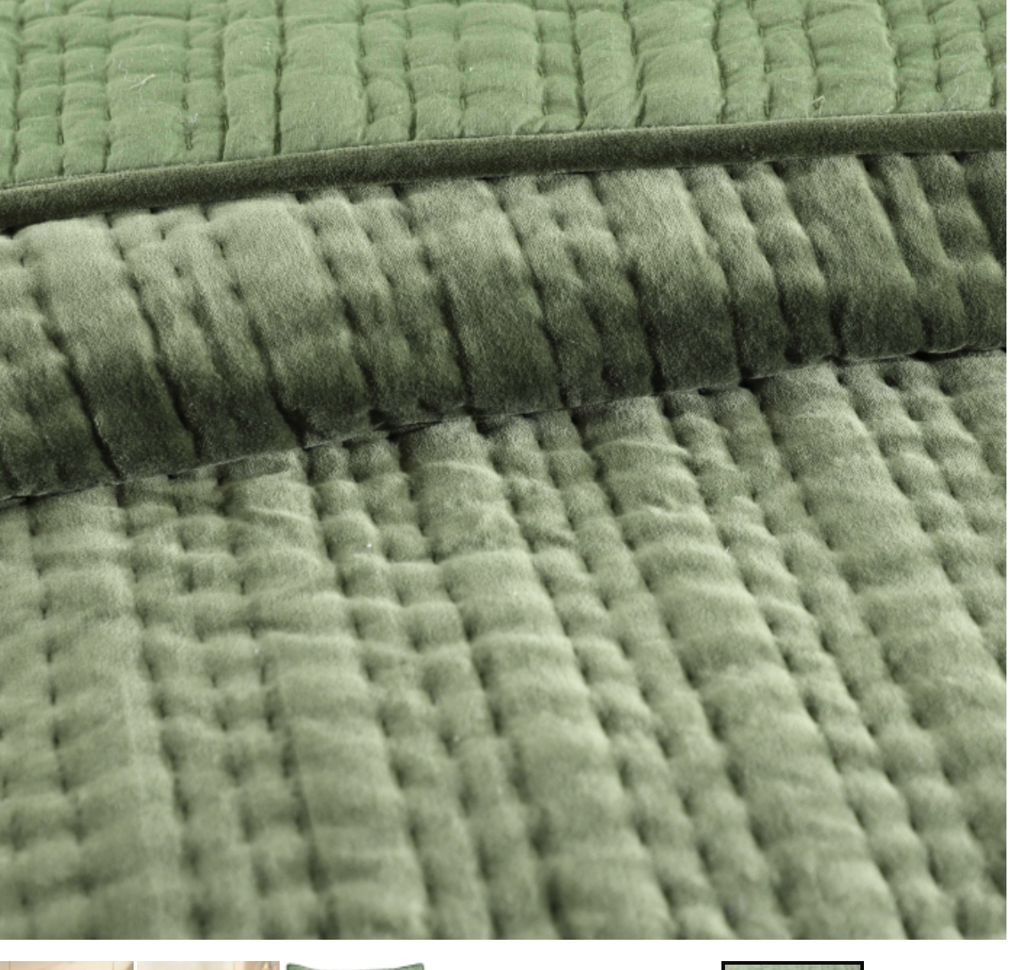 Ashley-SS-GRN Velvet Hand Stitch Channel Quilt, King