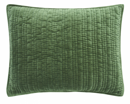 Ashley-K-GRN Velvet Hand Stitch Channel Quilted Standard Sham
