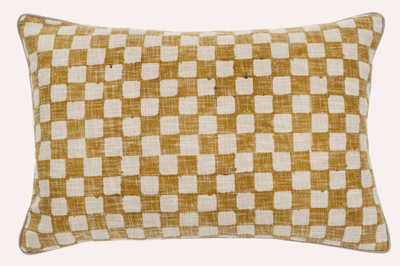 1-0438 16x24 Checkered Pillow, Ochre