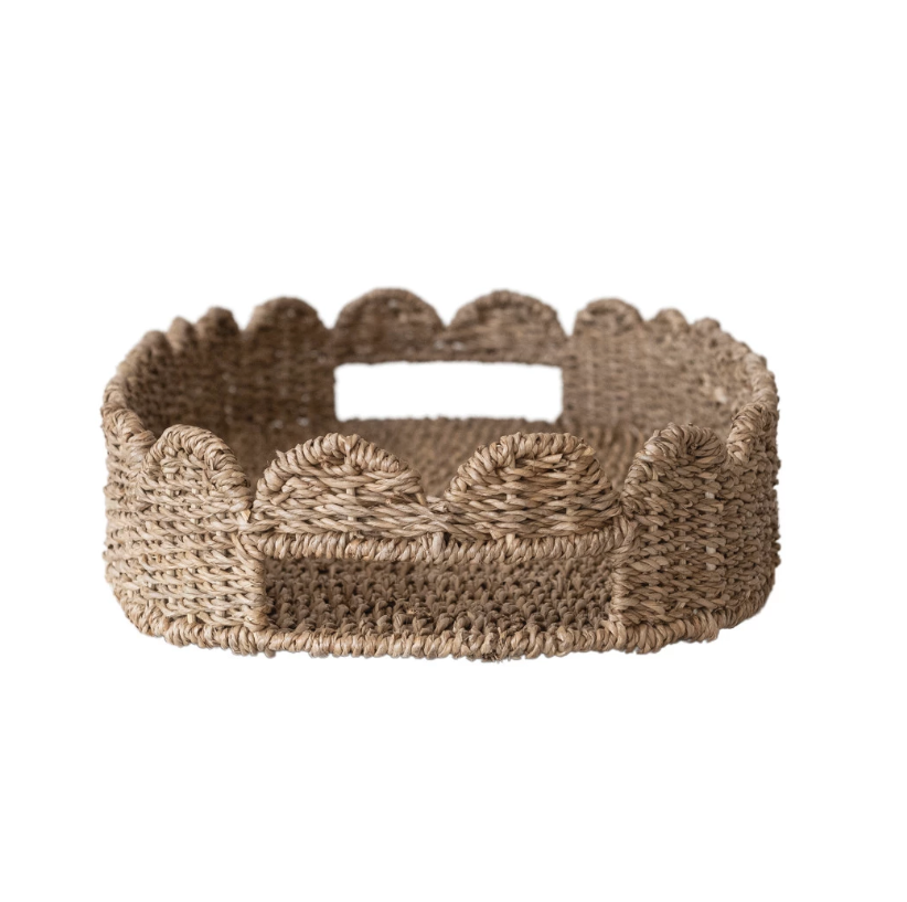 DF9959 Hand-Woven Bankuan Scalloped Tray w/ Handles