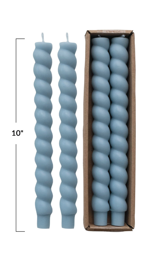 CD2218 10H" Unscented Twisted Tapers, Blue, Set of 2
