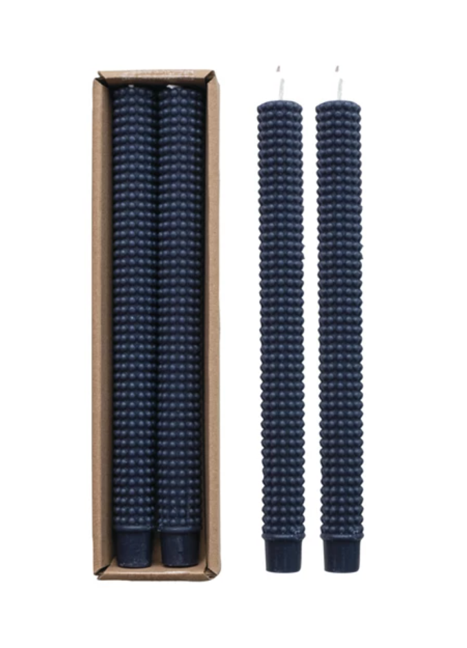 CD2217 10H" Unscented Hobnail Tapers, Navy, Set of 2