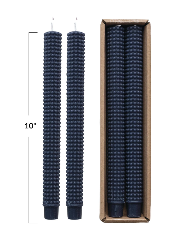 CD2217 10H" Unscented Hobnail Tapers, Navy, Set of 2