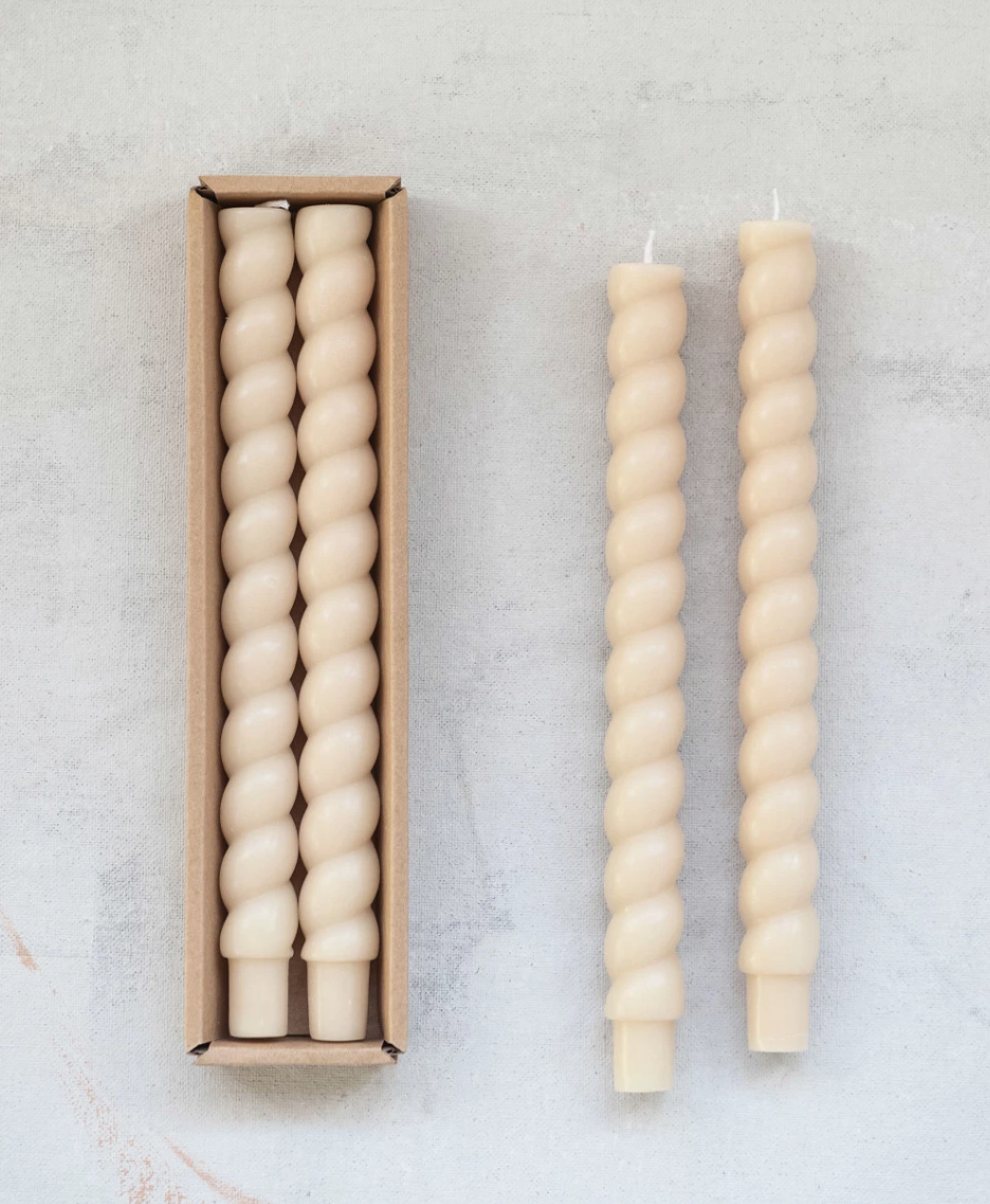 CD2022 Unscented Twisted Tapers, Cream, Set of 2