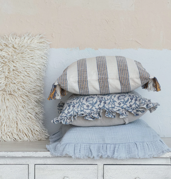 DF9461 18" Square Cotton Blend Block Prink Pillow