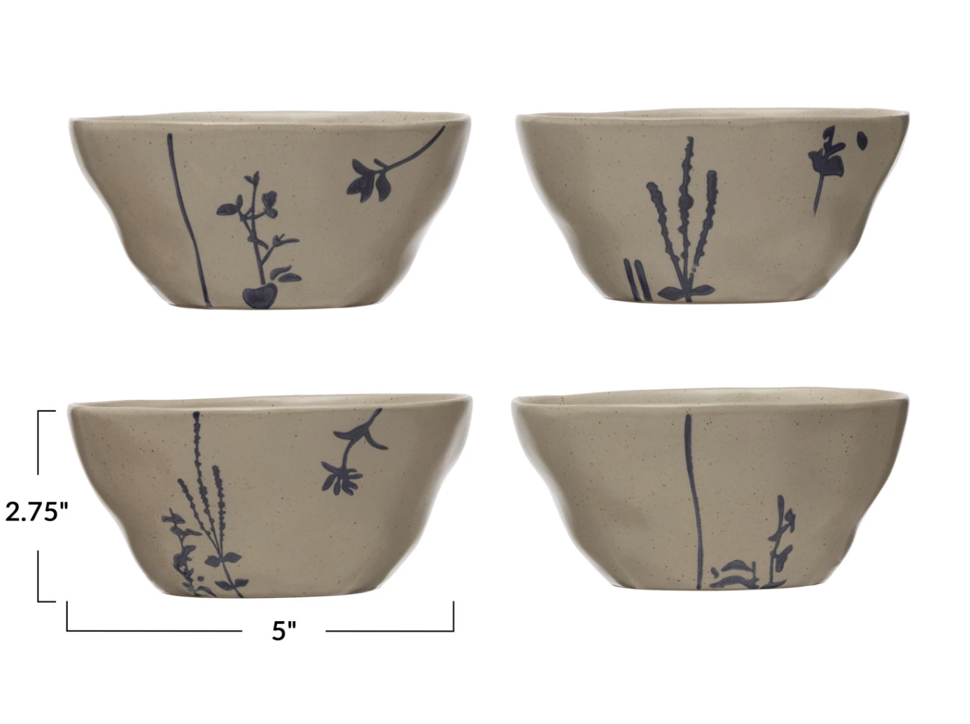 DF6634A Hand-Stamped Stoneware Bowl, 4 Styles