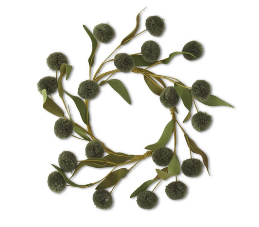 16464C-GR 8.5" Green Pompom with Green Eva Leaves Candle Ring