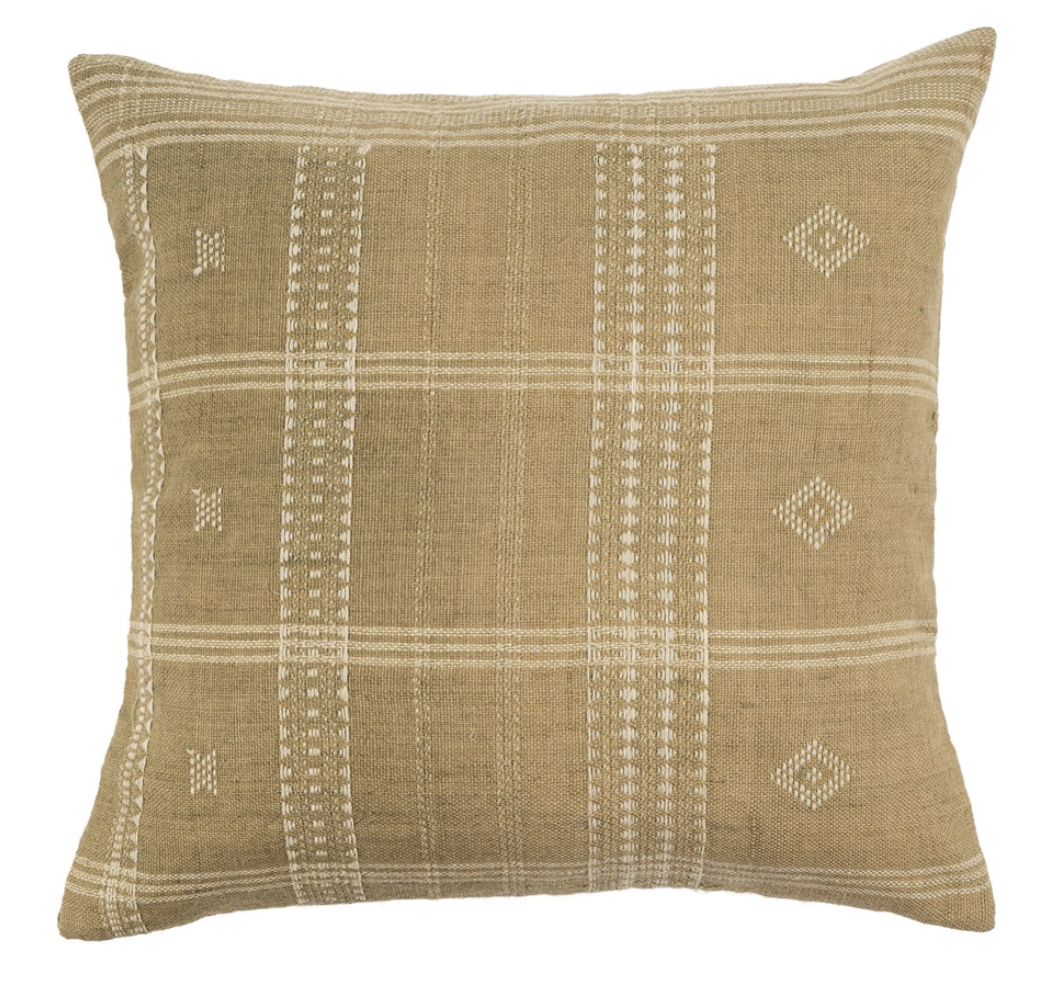 1-1381 20x20 Bhujodi Wool Handloom Pillow, Beige