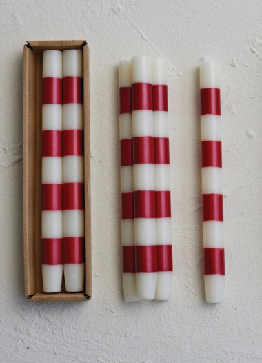 XS1939 Ivory & Red Striped Candles