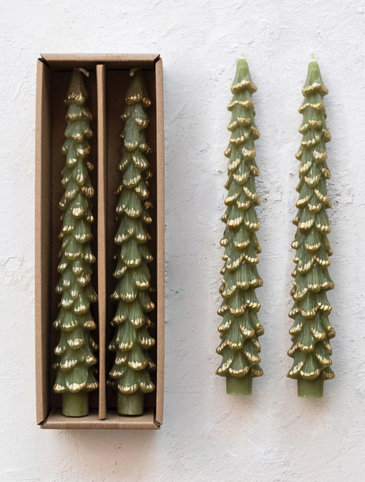 XS4556 10" Tree Shaped Candles, Cedar & Gold