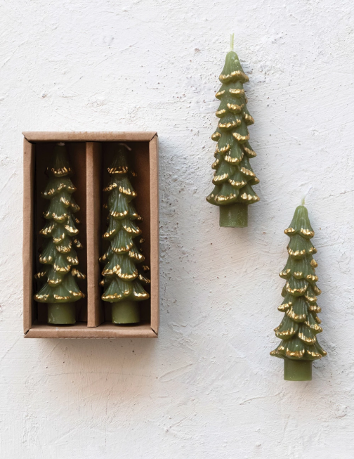 XS4561 4.75" Tree Shaped Candles, Cedar & Gold