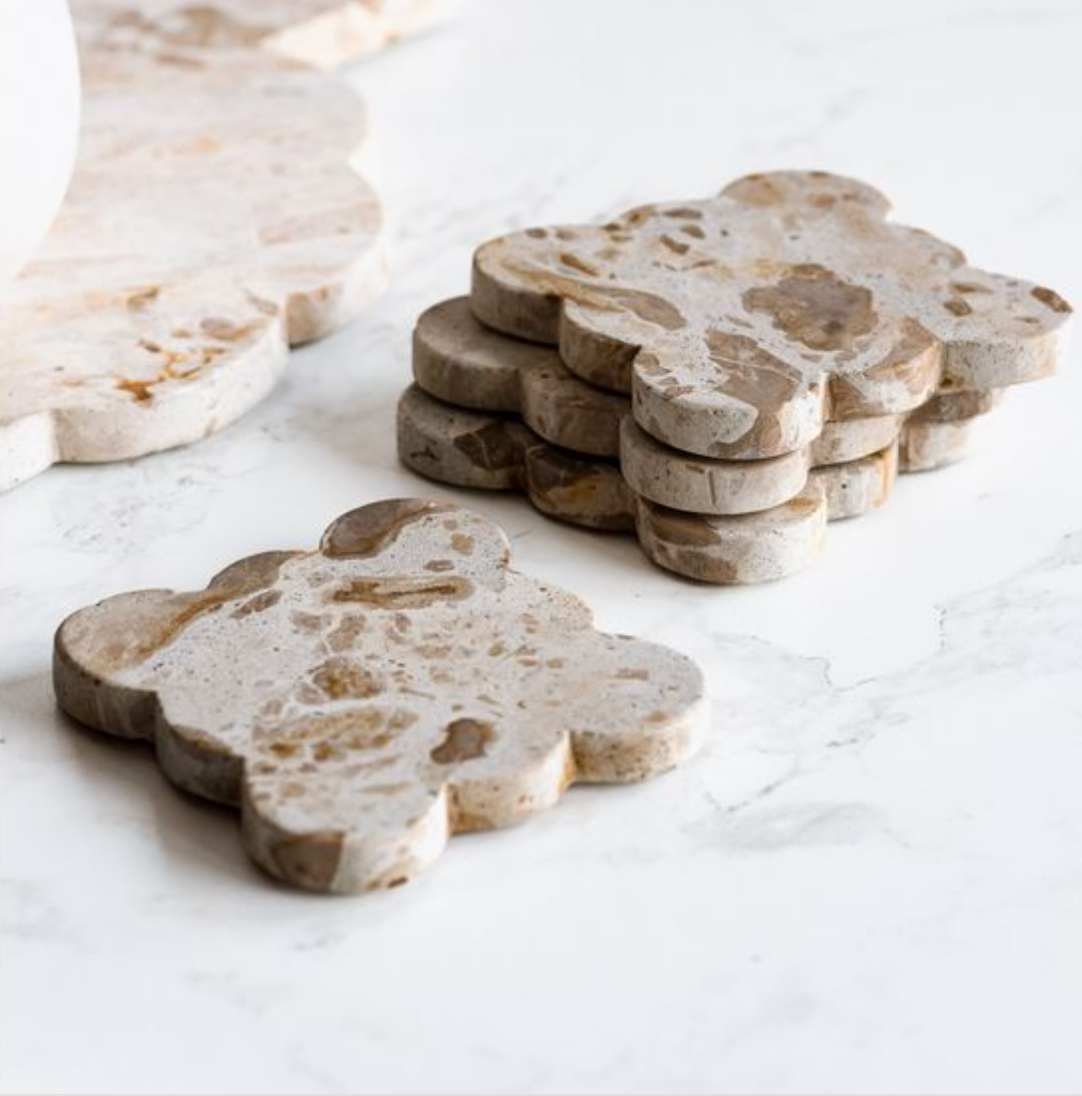 PDOT09 Leopard Marble Square Scallop Coasters